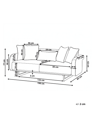 Beliani 3-Sitzer Sofa SVANEK in Weiß/Schwarz - (W) 196 x (H) 77 x (L) 85 cm