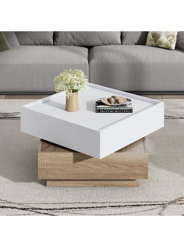 ABRIHOME Couchtisch in Weiß 360 Grad drehbar mit 2 Etagen 60x60x38 cm