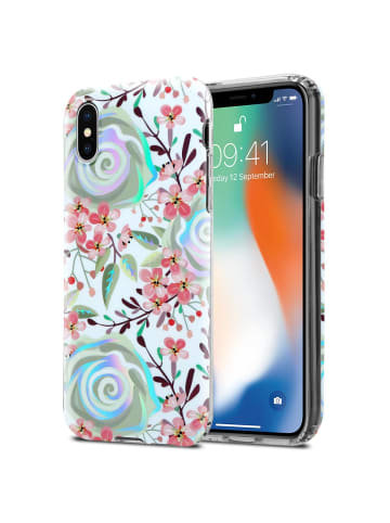 cadorabo Hülle für Apple iPhone X / XS Blumen Muster in PFIRSICHBLÜTEN