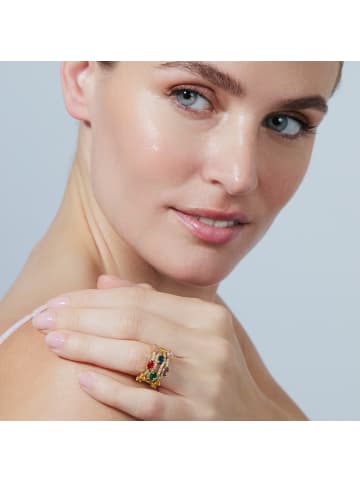Luxenter ring in metal alloy and multicoloured zirconia, finished in 18k yellow gold Rieu