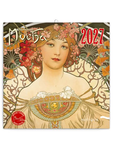 NOTIQUE Wandkalender 2027 6-sprachig in Alphonse Mucha - 30 x 30 cm