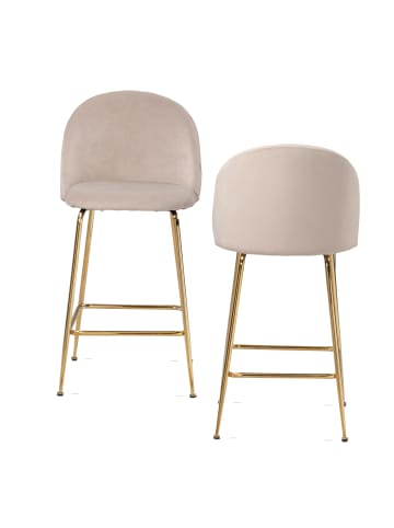 KADIMA DESIGN 2er Set Barhocker Samt Hocker mit Lehne & goldenen Beinen, in Beige