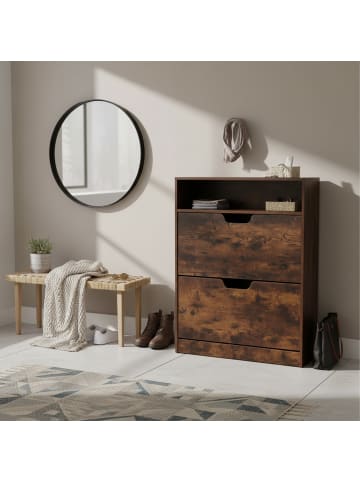relaxdays Schuhschrank "Industrial" in Dunkelbraun - (B)80 x (H)102 x (T)24 cm