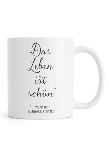 Juniqe Tasse "Das Leben ist schön" in Schwarz & Weiß