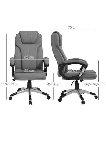 Vinsetto Bürostuhl-66L x 75B x 110-120H cm-Grau
