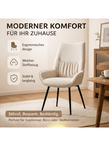 Home Nature Wohnkonzept Esszimmerstühle 2er Set aus Leinen mit Wingback in Beige 67.5x60x94 cm