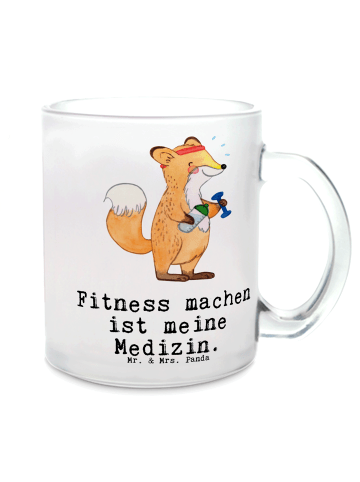 Mr. & Mrs. Panda Tasse Fuchs Fitness mit Spruch in Transparent