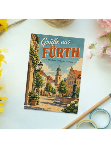 Grußkarte Stadt retro Design mit Spruch in Weiß