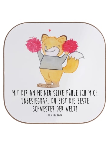 Mr. & Mrs. Panda Glasuntersetzer Beste Schwester mit Spruch in Weiß