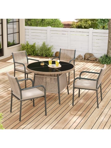 ABRIHOME Gartenmöbel Set in Grau 5-tlg mit Glastisch 4 Stühlen für Terrasse