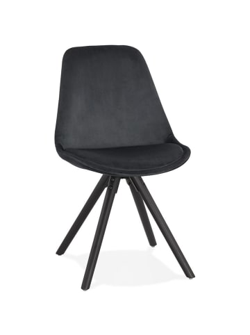 KADIMA DESIGN Essstuhl Samt Holzbasis, Retrosessel, Komfortabler Polsterstuhl in Schwarz