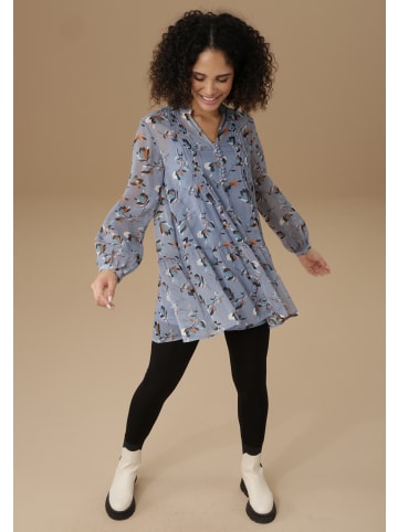 Aniston SELECTED Longbluse in rauchblau-zimt-schwarz-weiß-dunkeltürkis