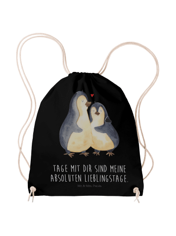 Mr. & Mrs. Panda Stoffbeutel Pinguin umarmen mit Spruch in Schwarz