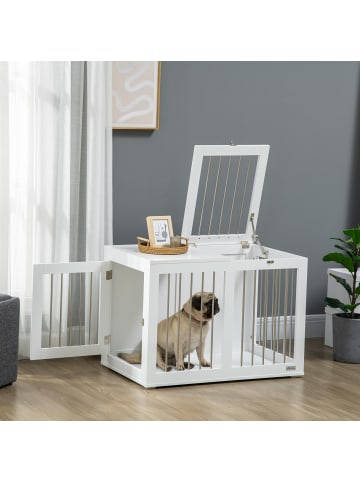 Pawhut Hundekäfig Weiß 80L x 50B x 56,5H cm