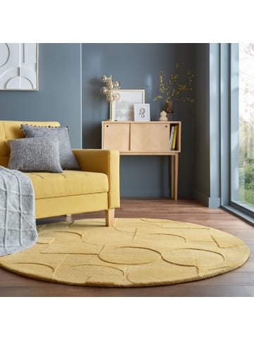 KADIMA DESIGN Eleganter Wollteppich, rutschfest und komfortabel in Senfgelb