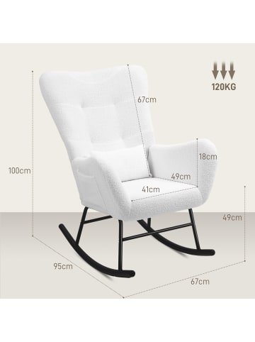 HOMCOM Schaukelstuhl-95L x 67B x 100H cm-Weiß