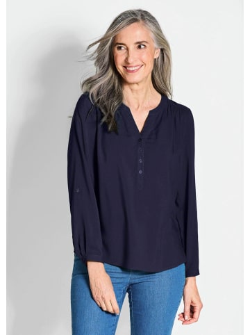 GOLDNER Kurzgröße:  Tunika Elegante Viskosebluse mit V-Ausschnitt in marine