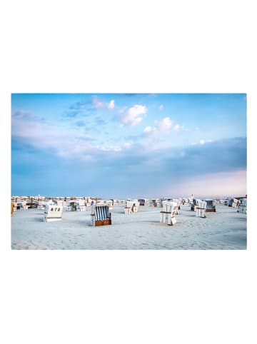 WALLART Leinwandbild - Strandkörbe an der Nordsee in Blau