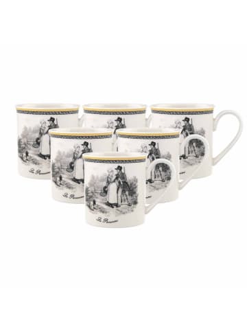Villeroy & Boch 6er Set Kaffeebecher Audun Chasse 300 ml weiß-grau-gelb in weiß-grau-gelb