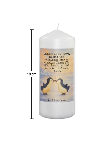 Mr. & Mrs. Panda Kerze Pinguin Liebe Design mit Spruch in Weiß