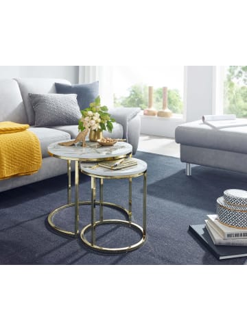 KADIMA DESIGN Beistelltisch 2er-Set | Marmor-Optik, Weiß/Gold, Edel in Weiß