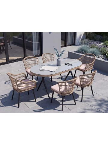 Beliani 13-tlg Gartentisch Set ALIANO in Beige/Naturfarben/Schwarz
