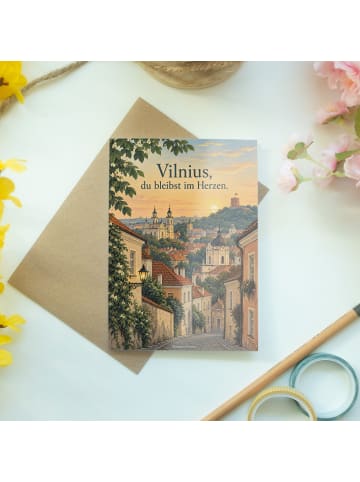 Grußkarte Altstadt stimmungsvoll Design mit Spruch in Weiß