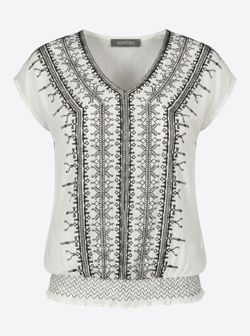 KOROSHI Verzierte kurzärmelige Damenbluse in weiß