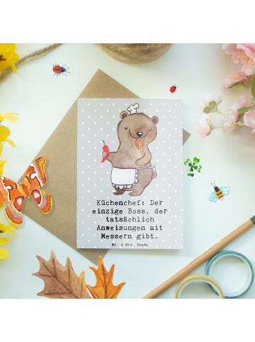 Mr. & Mrs. Panda Glückwunschkarte Koch Anleitung mit Spruch in Grau Pastell