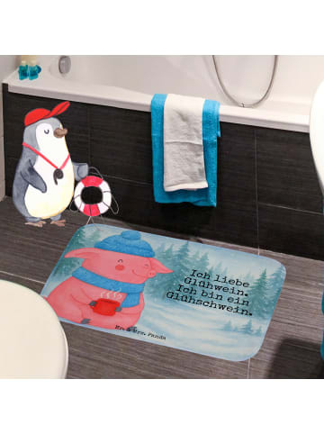 Mr. & Mrs. Panda Badeteppich Schwein Glühwein Design mit Spruch in Weiß