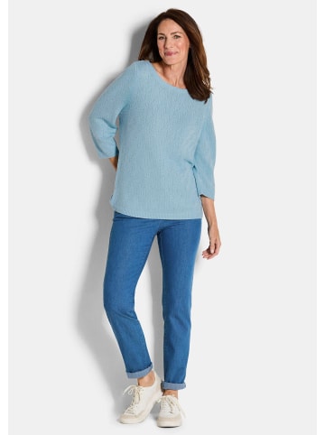 GOLDNER Kurzgröße:  Strickpullover Halbarm Baumwollpullover mit Struktur in hellblau