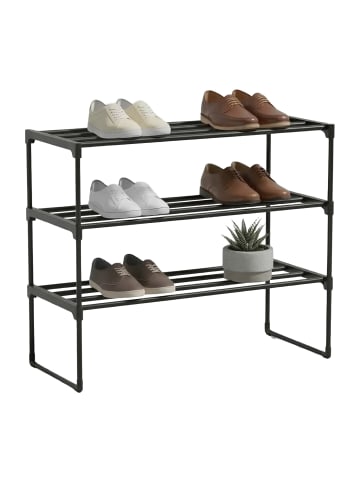 relaxdays Schuhregal "3 Ebenen" in Schwarz - (B)68 x (H)55 x (T)30 cm