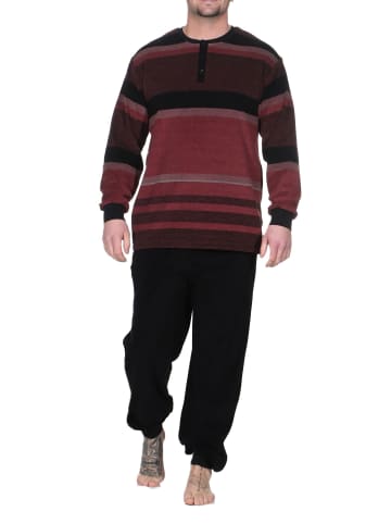 NORMANN Langarm Schlafanzug Frottee Stretch Pyjama Bündchen in rot