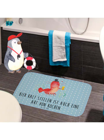 Mr. & Mrs. Panda Badteppich Hummer Weizen mit Spruch in Blau Pastell