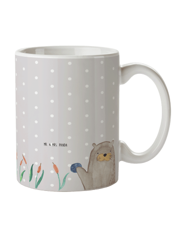 Mr. & Mrs. Panda Geschenktasse Otter Stein ohne Spruch in Grau Pastell
