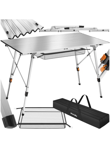 tectake Aluminium Campingtisch Bastian 120 x 70,5 x 58 – 79 cm, silber