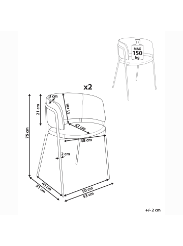 Beliani 2er-Set Esszimmerstuhl SPRINGER in Beige