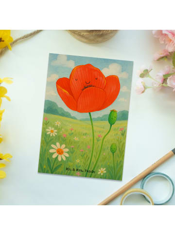 Mr. & Mrs. Panda Postkarte Blume Mohnblume Design ohne Spruch in Weiß