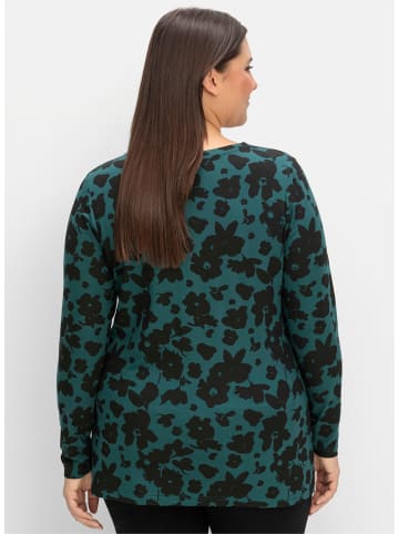 sheego Langarmshirt in tiefgrün-gemustert