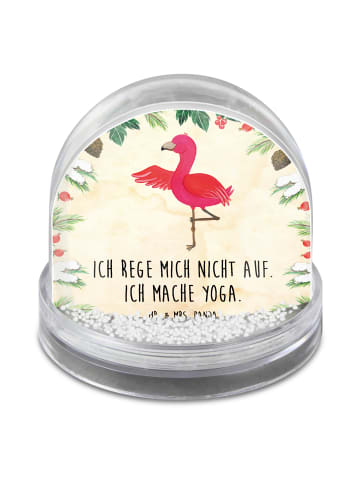 Mr. & Mrs. Panda Weihnachts Schneekugel Flamingo Yoga mit Spruch in Naturpapier