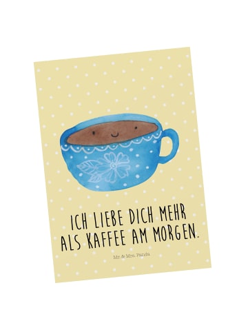 Mr. & Mrs. Panda Ansichtskarte Kaffee Tasse mit Spruch in Gelb Pastell