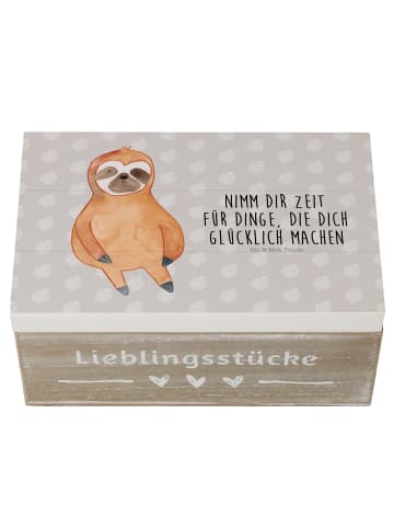 Mr. & Mrs. Panda Geschenkbox Faultier Zufrieden mit Spruch in Grau Pastell