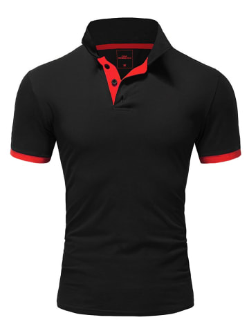 Amaci&Sons Basic Kontrast Poloshirt DETROIT in Schwarz/Rot