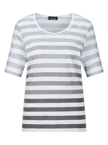 GOLDNER Kurzgröße:  Shirt in weiß / grau / geringelt