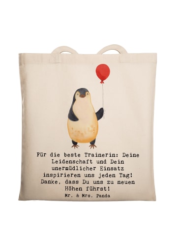 Mr. & Mrs. Panda Tote Bag Turnen Trainerin mit Spruch in Creme