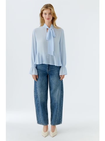 Oui Chiffonbluse mit V-Ausschnitt in Light Blue