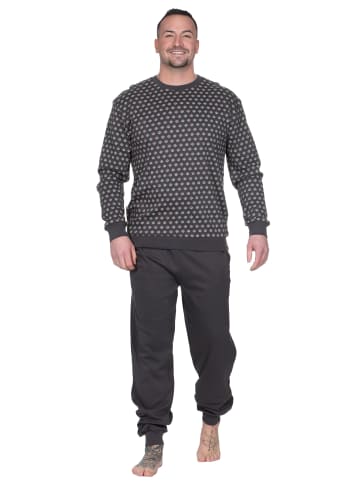 NORMANN Schlafanzug langarm Pyjama Bündchen Kuschel interlock in grau