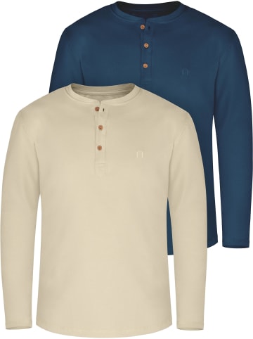 normani 2er Set Herren Langarm Shirts aus Bio-Baumwolle Neuville in Beige/Marine