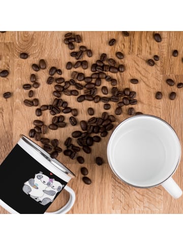Mr. & Mrs. Panda Camping Emaille Tasse Braut Liebe mit Spruch in Schwarz