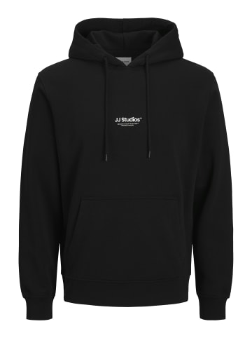 Jack & Jones Kapuzenpullover Kängurutasche Rippbündchen Kordel in Schwarz